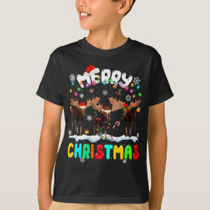 Merry Christmas Moose Lover Santa Hat Xmas Lights T-Shirt