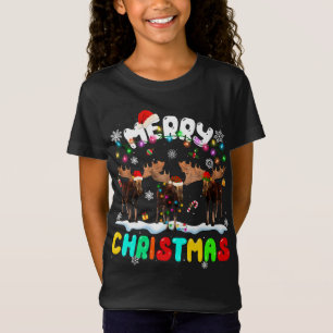 Merry Christmas Moose Lover Santa Hat Xmas Lights  T-Shirt