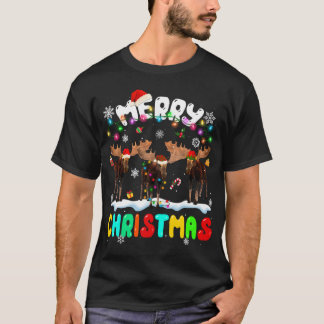 Merry Christmas Moose Lover Santa Hat Xmas Lights  T-Shirt