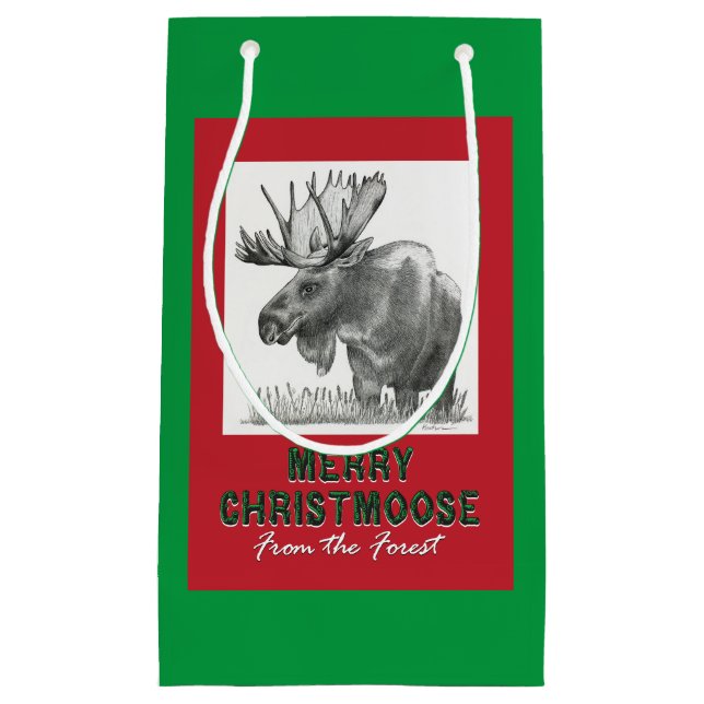 Merry Christmas Moose Small Gift Bag (Front)
