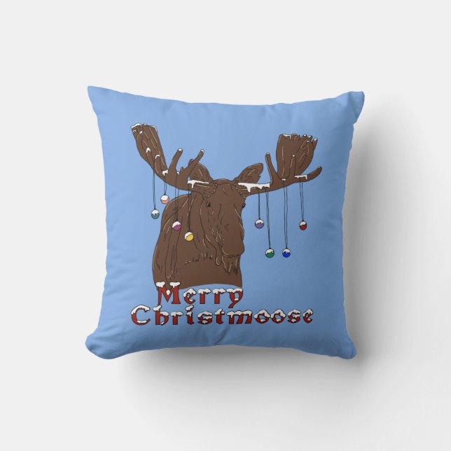 Merry Christmas Moose Throw Pillow (Front)