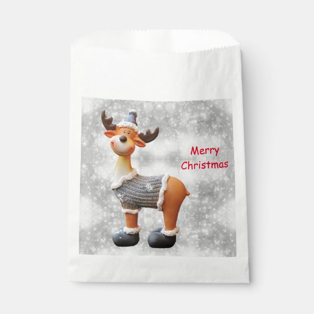 Merry Christmas moose wearing a hat      Favour Bags (Front)