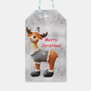 Merry Christmas moose wearing a hat Gift Tags