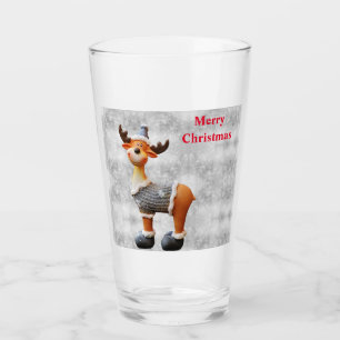 Merry Christmas moose wearing a hat         Glass
