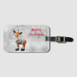 Merry Christmas moose wearing a hat Luggage Tag