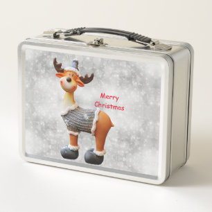 Merry Christmas moose wearing a hat   Metal Lunch Box