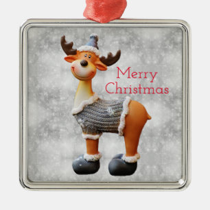 Merry Christmas moose wearing a hat      Metal Tree Decoration