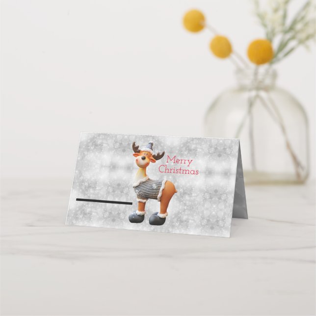 Merry Christmas moose wearing a hat       Place Card (Front)