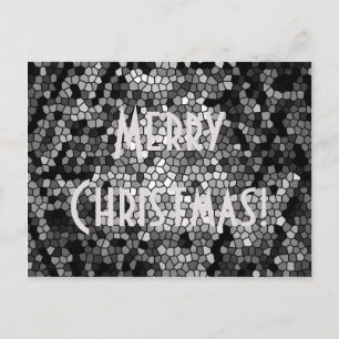 Merry Christmas! Mosaic Stone Glass Black White Holiday Postcard