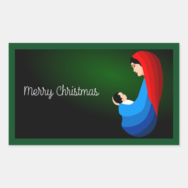 "MERRY CHRISTMAS" MOTHER AND CHILD RECTANGULAR STICKER (Front)