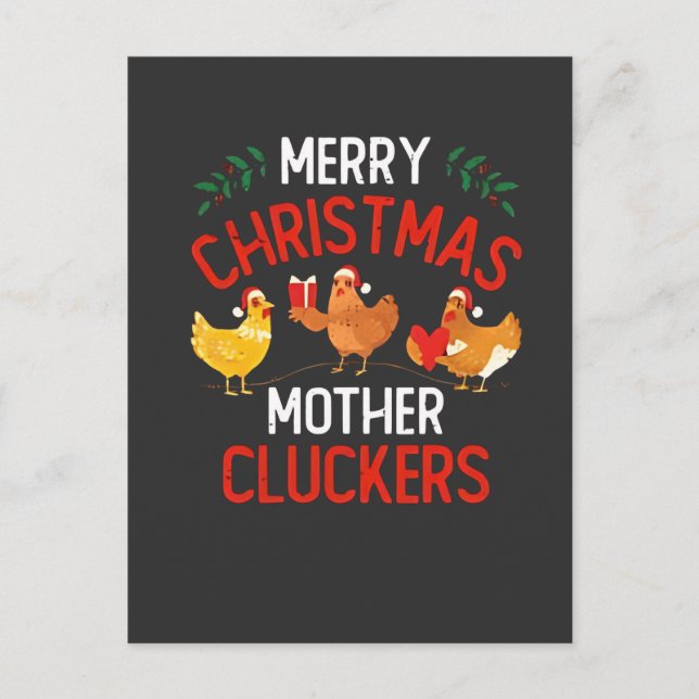 Merry Christmas Mother Cluckers Rooaster Xmas  Invitation Postcard (Front)