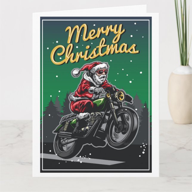 Merry Christmas Motorcycle Santa | Holidays Card (Front)