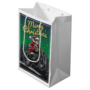 Merry Christmas Motorcycle Santa Holidays Medium Gift Bag