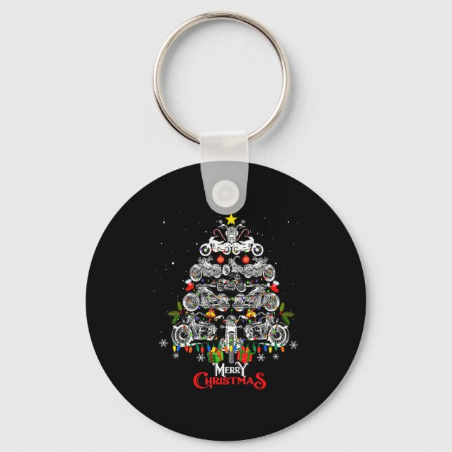 Merry Christmas Motorcycle Tree Christmas Lights B Key Ring (Front)
