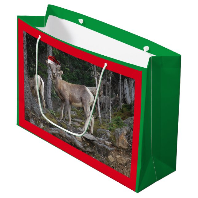 Merry Christmas Mountain Goats Large Gift Bag (Front Angled)