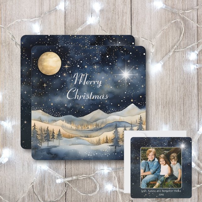 Merry Christmas Mountain Sky Star Family Name  Card (Creator Uploaded)