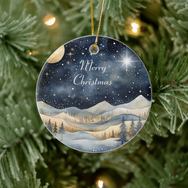 Merry Christmas Mountain Sky Star Family Name  Ceramic Tree Decoration (Tree)