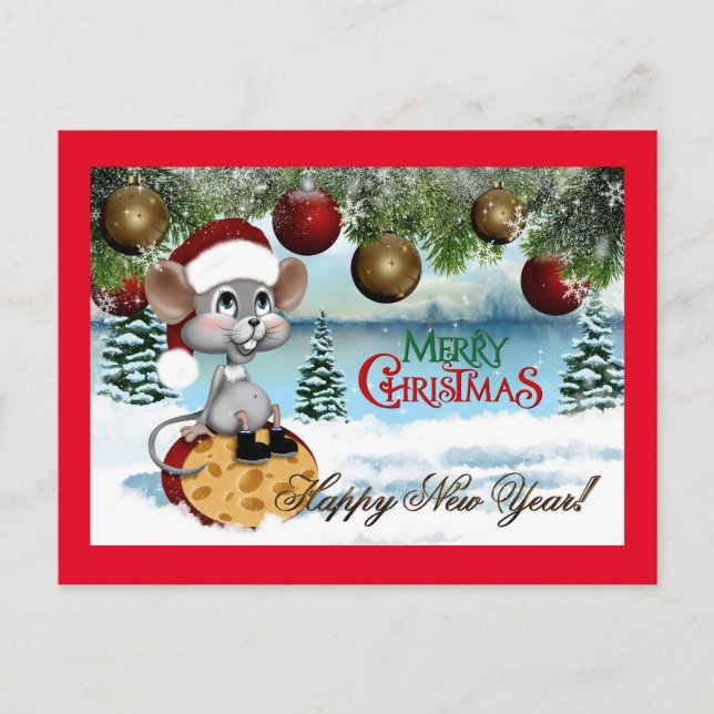 Merry Christmas Mouse Holiday Postcard (Front)