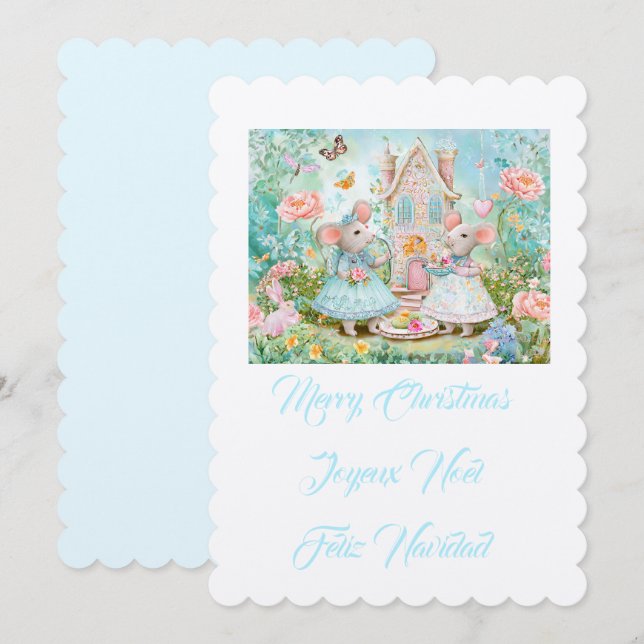 Merry Christmas mouse illustration Invitation (Front/Back)