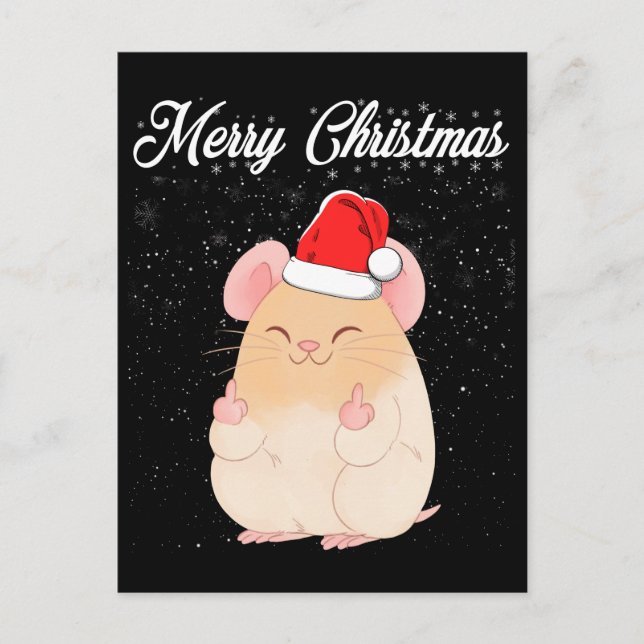 Merry Christmas Mouse Middle Finger Rude Xmas Ugly Postcard (Front)