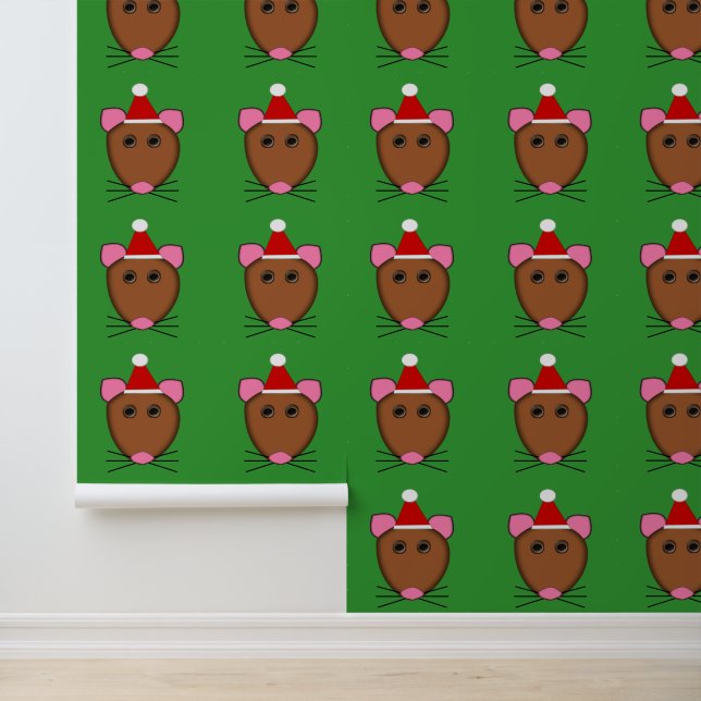Merry Christmas Mouse Patterned Wallpaper (Application)