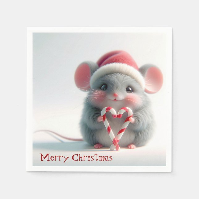 Merry Christmas Mouse With Candy Cane Heart Napkin (Front)