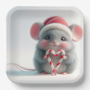 Merry Christmas Mouse With Candy Cane Heart Paper Plate