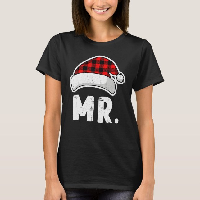 Merry Christmas Mr Trees Lights Santa Hat Mr Chris T-Shirt (Front)