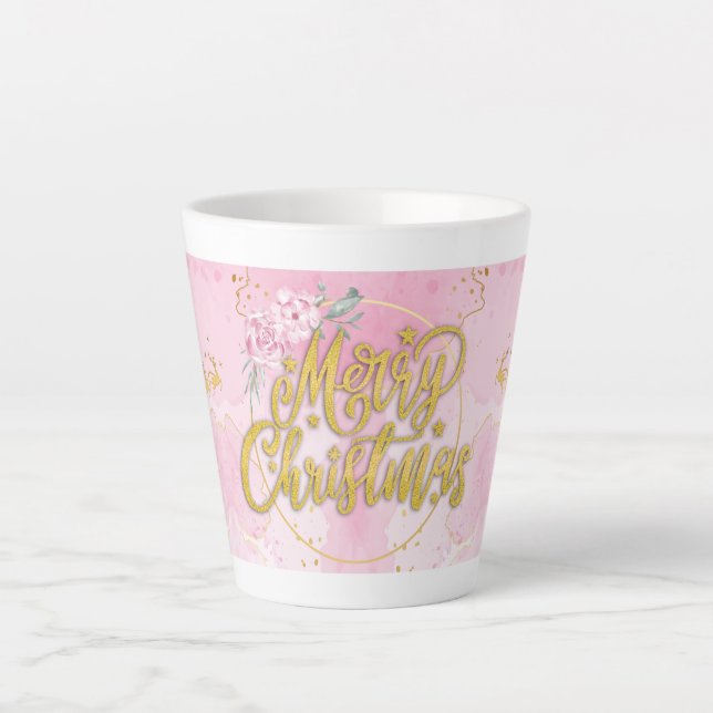 Merry Christmas Mug - Gold & Pink Design (Front)