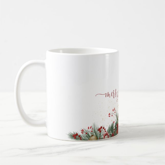Merry Christmas Mug With Floral Border (Left)