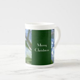 Merry Christmas Mugs Blue Hydrangea Flowers