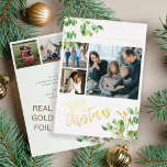 Merry Christmas multi photo botanical foliage<br><div class="desc">Modern stylish Merry Christmas real gold foil handwritten calligraphy script 6 family photo collage simple white holiday card with your custom personalised text on both sides featuring watercolor botanical greenery and holy berries. Easy to personalise with your pictures, text, name signature, and wishes on both sides! Please note that the...</div>