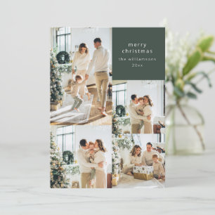 Merry Christmas Multi Photo Collage Message Green Holiday Card