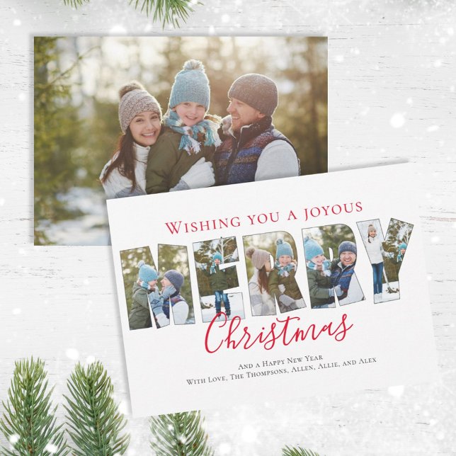 Merry Christmas Multi Photo Collage Typography  Holiday Card (Creator Uploaded)
