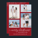 Merry Christmas Multi Photo Cranberry Holiday Card<br><div class="desc">Upload your favourite 4 photos to this Christmas photo card that features your greeting in chic lettering on a cranberry red background (or any colour) holiday card. Select Matte for heaviest paper and High Definition for best photo quality. MORE COLORS done for you in our store.</div>