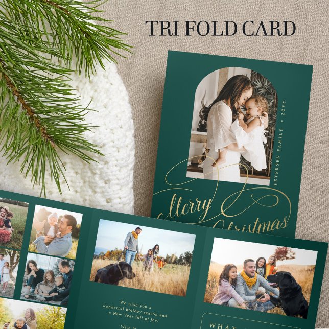 Merry Christmas multi photo family year in review  Tri-Fold Holiday Card (Creator Uploaded)