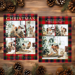 Merry Christmas Multi Photo Red Plaid Holiday Card