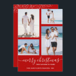 Merry Christmas Multi Photo Scarlet Holiday Card<br><div class="desc">Upload your favourite 4 photos to this Christmas photo card that features your greeting in chic lettering on a scarlet red background (or any colour) holiday card. Select Matte for heaviest paper and High Definition for best photo quality. MORE COLORS done for you in our store.</div>