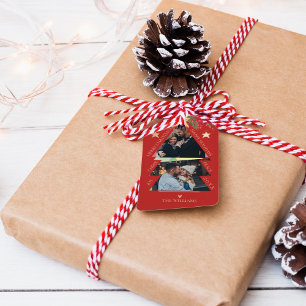 Merry Christmas Multi Photo Tree Red Holiday Gift Tags