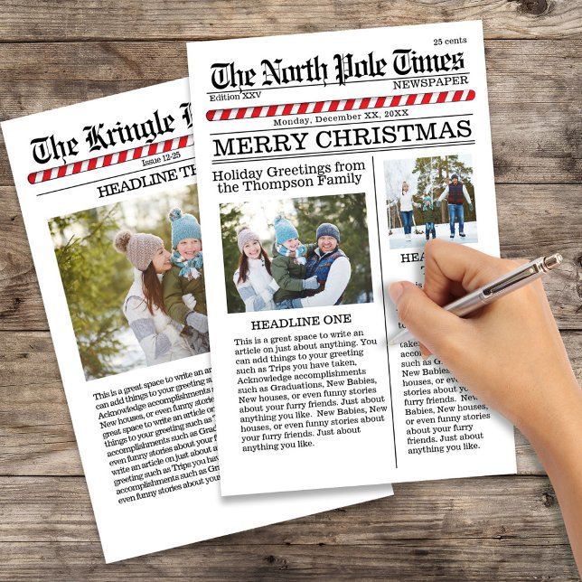 Merry Christmas Multi Photo Whimsical Paper Sheet (Christmas holiday newspaper print photo 8.5" x 5.5" paper sheet. )