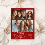 Merry Christmas Multi three photo Design Red Holiday Postcard<br><div class="desc">Merry Christmas multi-photo design with three photos red</div>