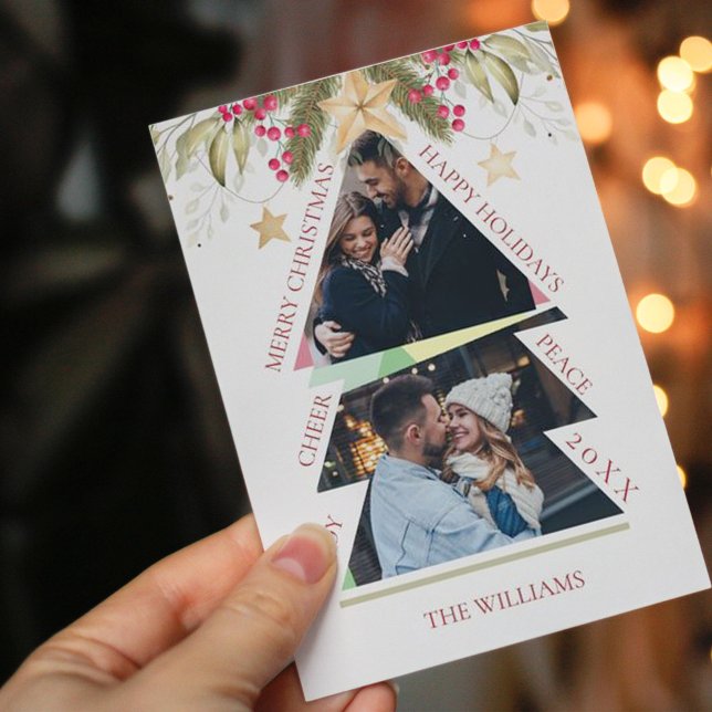 Merry Christmas Multiple Photo Tree Holiday Card (Creator Uploaded)