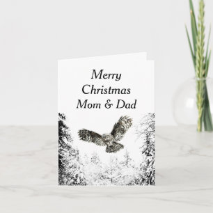 Merry Christmas Mum Dad Winter Forest Owl Card