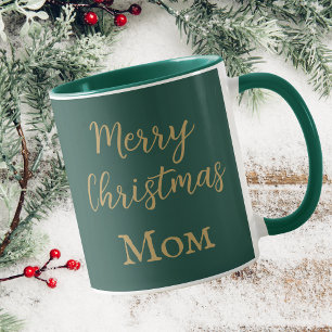 Merry Christmas Mum Green And Gold Script Mug
