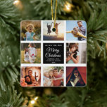 Merry Christmas Mum Instagram Photo Collage Ceramic Ornament<br><div class="desc">Perfect gift for the Holidays: A custom modern trendy Instagram Photo Collage ornament with personalised message and 8 favourite family photos on a dusty blue farmhouse style background. Make this into a keepsake present for your mum, dad, sister, aunt or any other family member or friend - it'll bring a...</div>