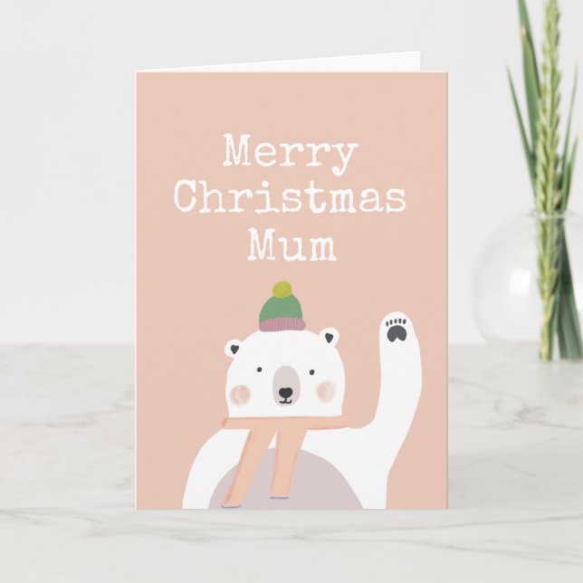 Merry Christmas Mum Polar Bear Holiday Card (Front)