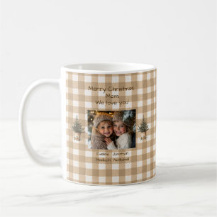 Merry Christmas Mum Rustic Brown Gingham Photo Coffee Mug
