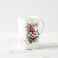 Merry Christmas Mum White Red Green Floral