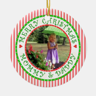 Merry Christmas Mummy and Daddy Photo Candycane Ceramic Tree Decoration