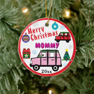 Merry Christmas Mummy Pink Car Kids PHOTO Ceramic Tree Decoration